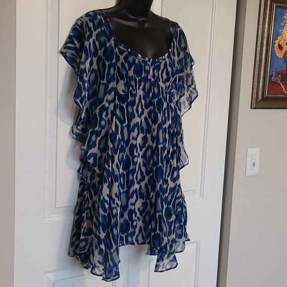 Jessica Simpson Blue Leopard Lemoore Ruffle - Picture 3 of 12